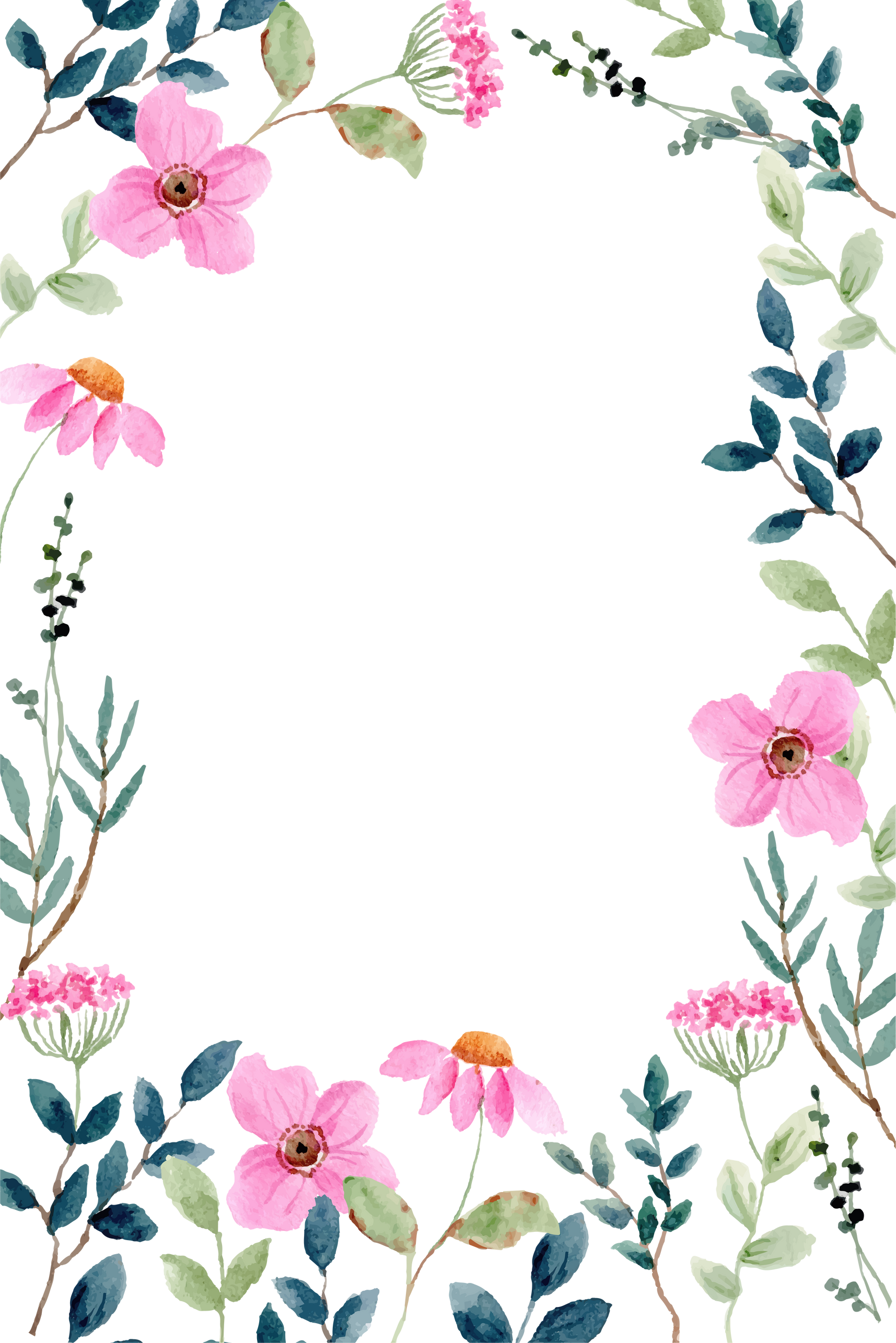 pink floral watercolor frame